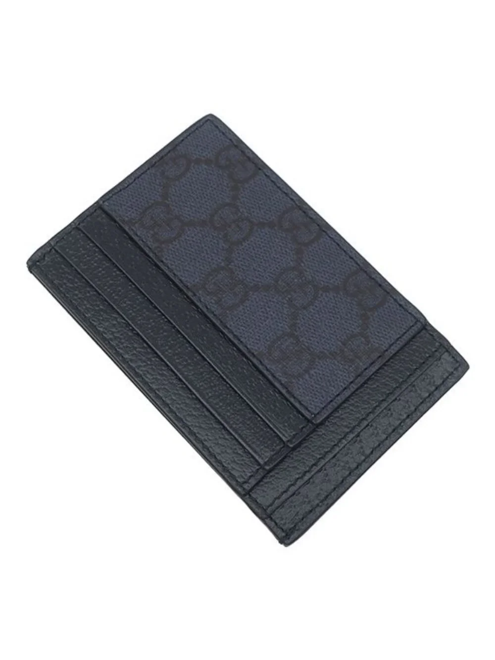 Gucci Card Case GG Supreme Canvas Leather Navy Blue Silver